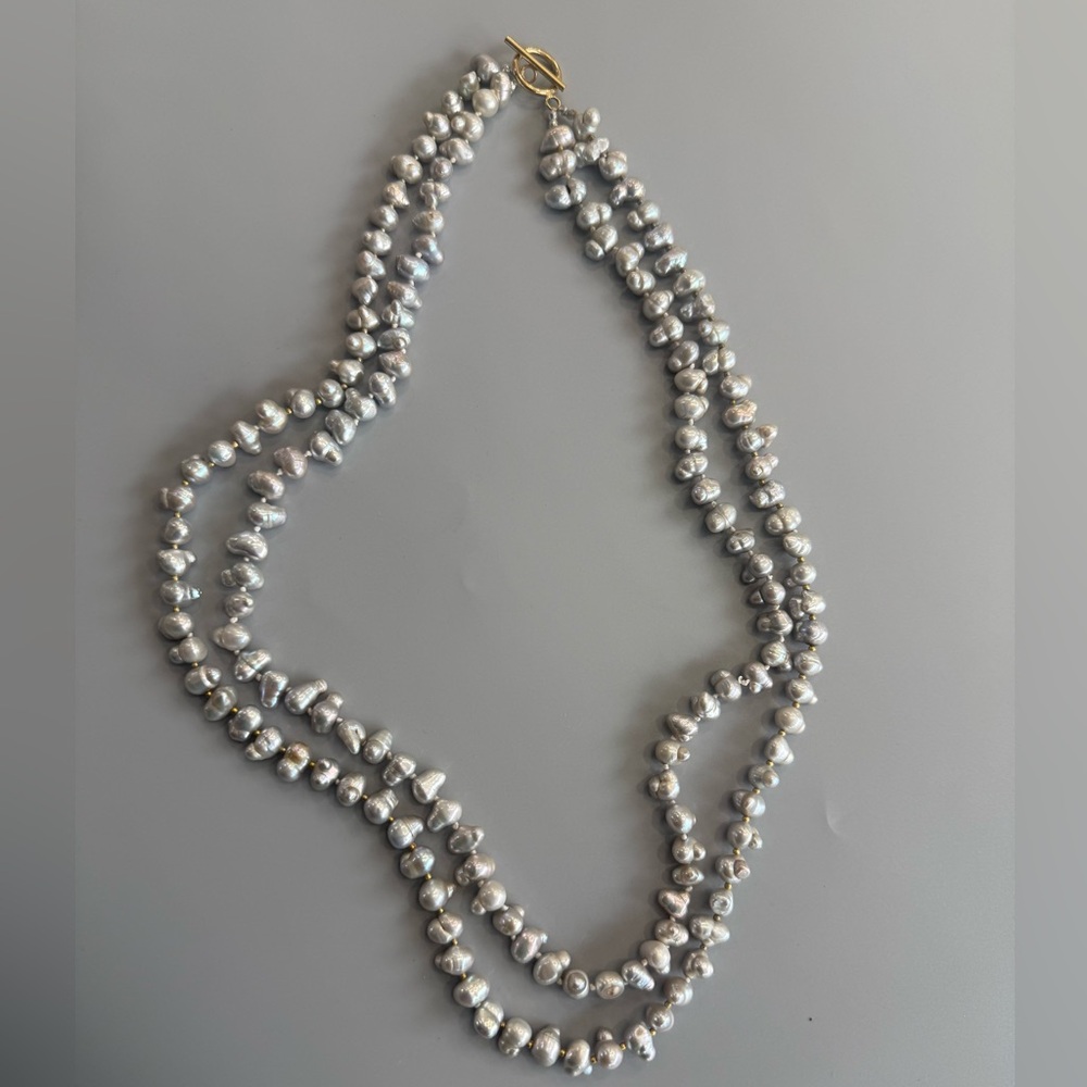 Natural Silver Freshwater Pearl double Strand Necklace